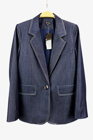 Soft Denim Notch-collar One Button Selvedge Blazer Jacket