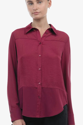 Satin Button Down Contrast Long Sleeve Blouse