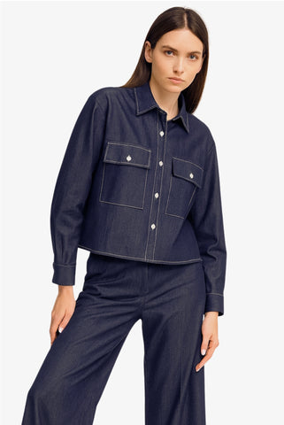 Soft Denim Button Flap Pocket Long Sleeve Shirt