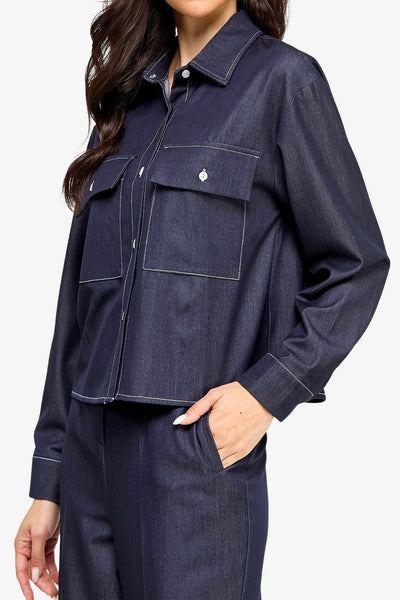 Soft Denim Button Flap Pocket Long Sleeve Shirt