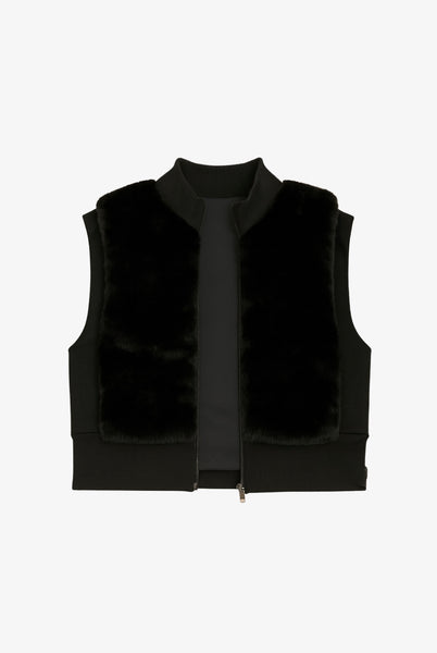 Faux Fur Zipper Solid Crop Vest
