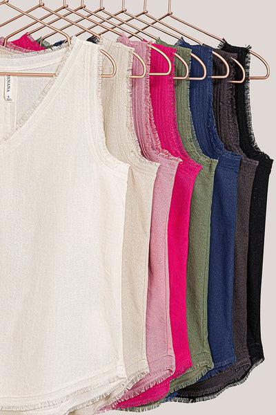 Linen Frayed Edge Sleeveless Top