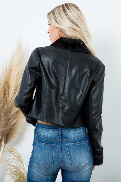 Premium Faux Fur + Leather Crop Jacket