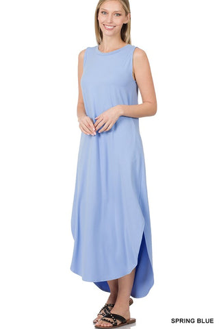 BRUSHED SIDE SLIT DRESS WITH POCKETS