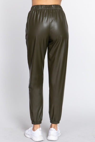 Band String Faux Leather Joggers