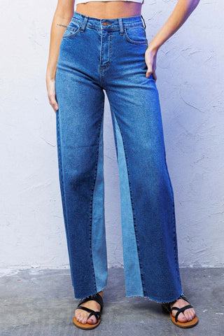 Color Block Wide Leg Jeans