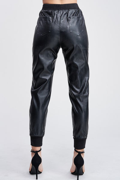 Cuffed Faux Leather Jogger Pants