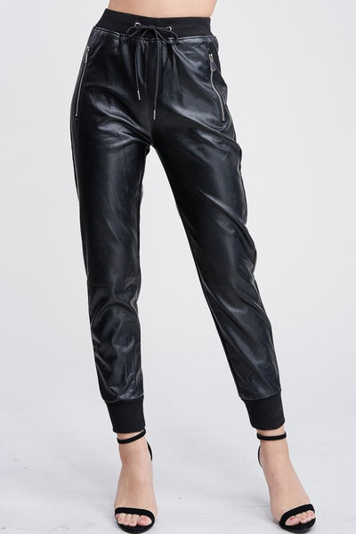 Cuffed Faux Leather Jogger Pants
