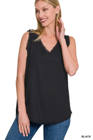 Linen Frayed Edge Sleeveless Top