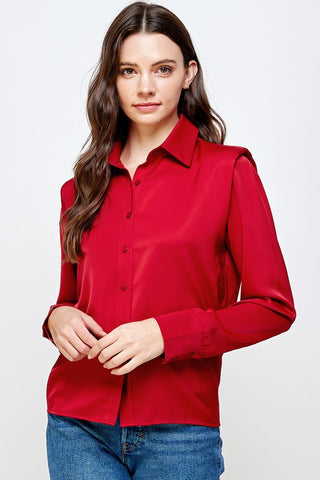 Shoulder Pads Satin Blouse