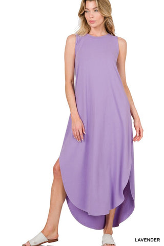 BRUSHED SIDE SLIT DRESS WITH POCKETS