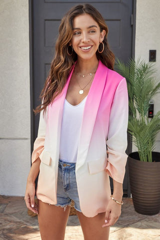 Ombre Dip Dye 3/4 Sleeve Lightweight Blazer