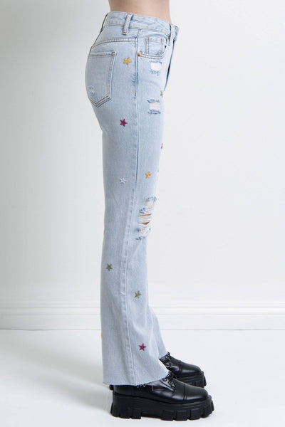 Embroidered Stars Distressed Jeans