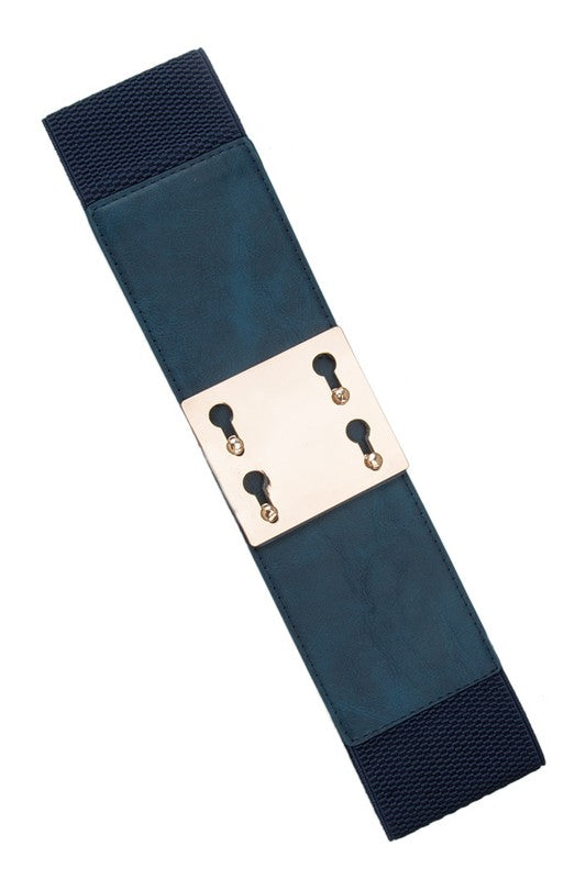 Metal Buckle Accent Elastic Belt