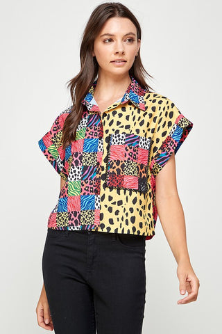 Camisa Boxy 80’s Vibe Animal Print Satinada