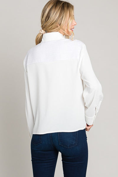 Tweed Pocket Contrast Shirt Blouse