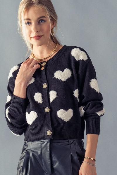 Heart Pattern knit Sweater Cardigan
