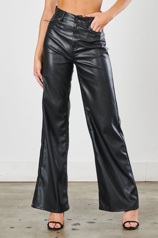 Faux Leather Wide Leg Pants