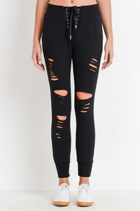 Destroyed Lace up Terry Jogger