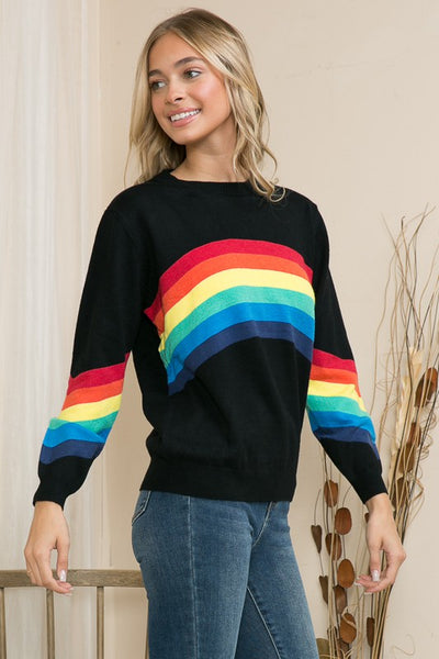 Knit Long Sleeve Rainbow Sweater