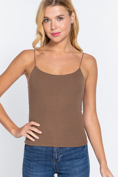 Ribbed Cami Top with Bra Cup