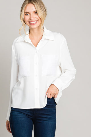 Tweed Pocket Contrast Shirt Blouse