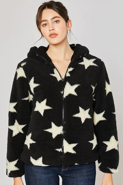 Reversible Star- Sherpa Fleece Zip Up Jacket