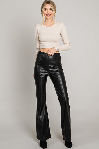 Pull On Pleather Flare Pants