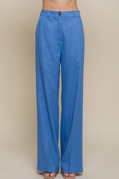 Pantalon de Lino Recto con Boton