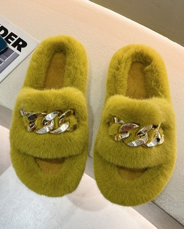 Chain Faux Fur Slippers