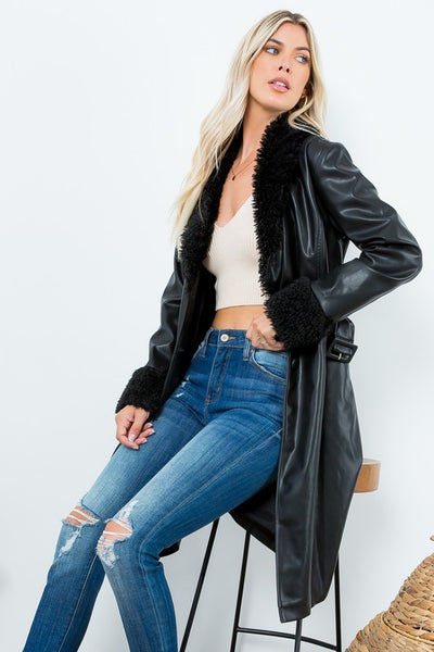 Premium Faux Fur + Leather Long Parka Jacket