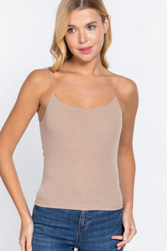 Ribbed Cami Top with Bra Cup