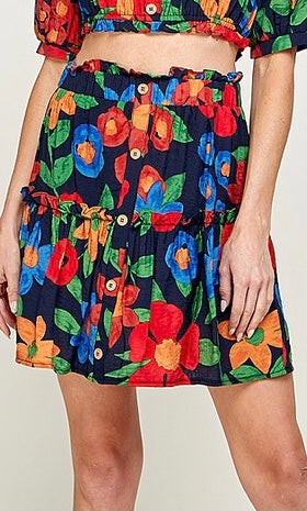 Printed Tiered Mini Skirt