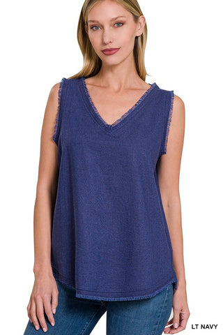 Linen Frayed Edge Sleeveless Top