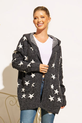 Star Knit Hoodie Sweater Cardigan