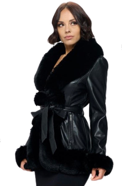 Premium Faux Fur + Leather Parka Jacket