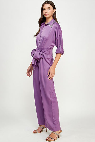 JumpSuit de Satin Cuello Decorado