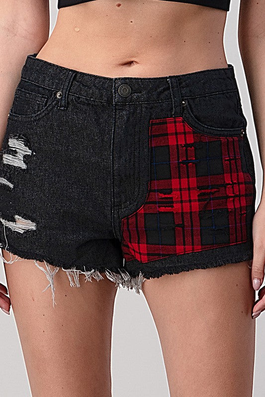 Distressed 80’s Styled Patched Shorts