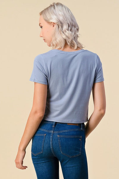 Cropped and Casual Solid V-Neck Tee