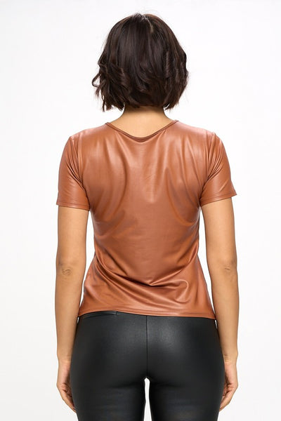 Stretch Faux Leather T Shirt