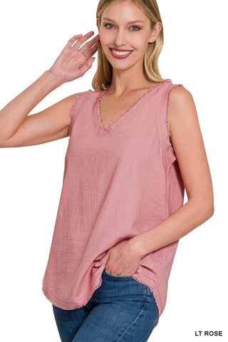 Linen Frayed Edge Sleeveless Top