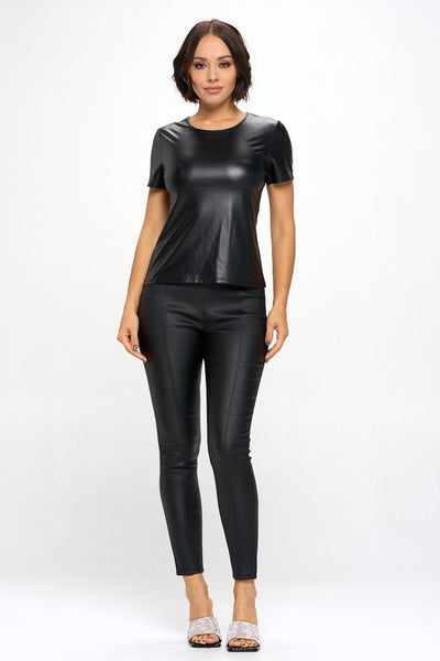 Stretch Faux Leather T Shirt