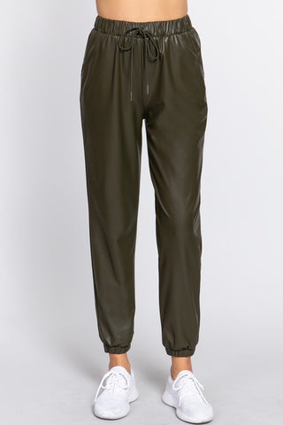 Band String Faux Leather Joggers