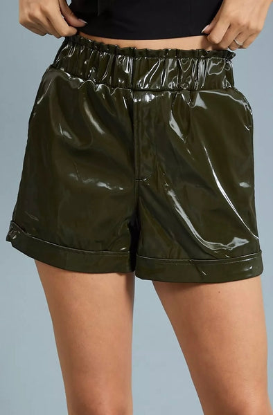 Faux Leather High Waist Paperbag Shorts