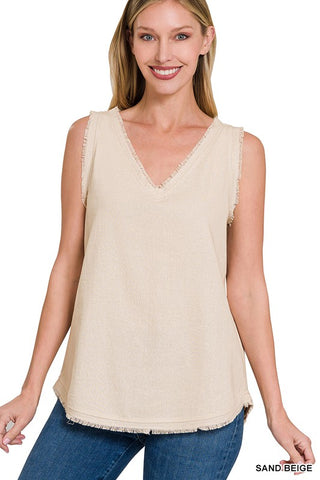 Linen Frayed Edge Sleeveless Top