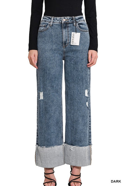 Jeans Corte Alto Wide Leg Bastilla Doblez