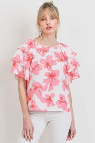 Blusa estampada floral con Manga de Olanes