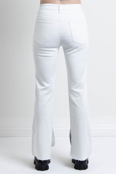 Stretch side Slit White Jeans