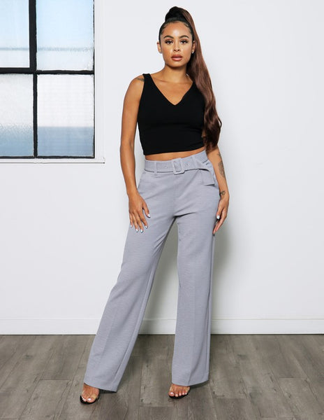 Pantalon Stretch Wide Leg con Cinto