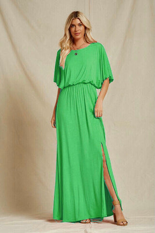 Solid Elastic Waist Maxi Dress